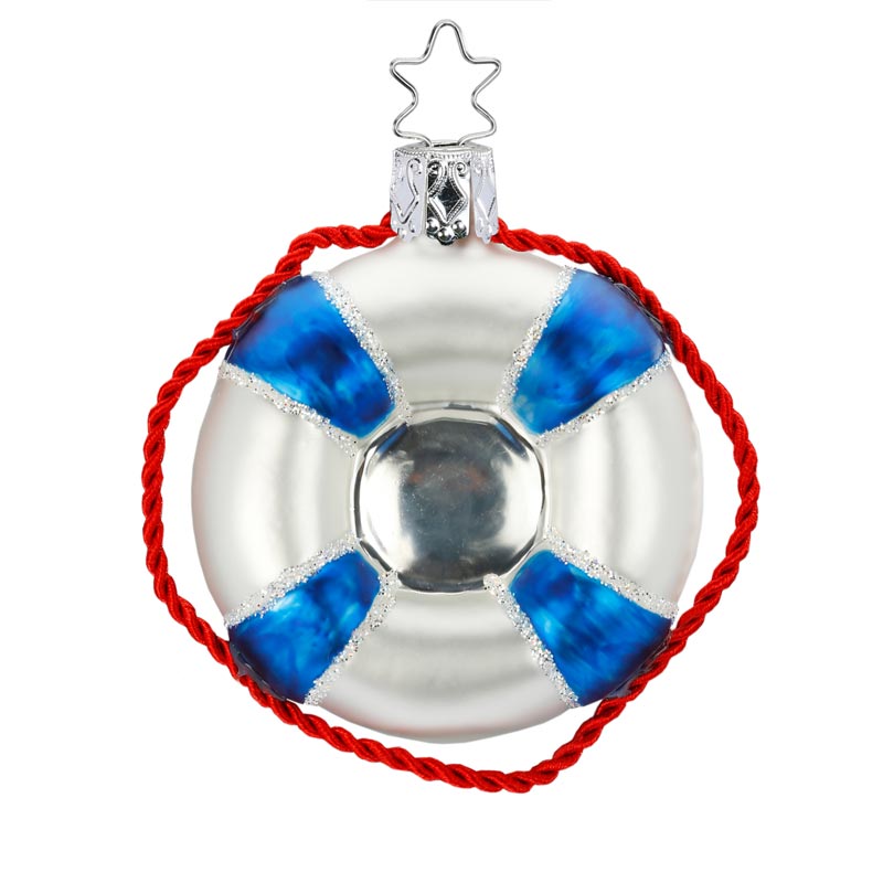 Christbaumkugel Rettungsring, maritime Weihnachtskugel aus Glas wie ein Rettungsring von Mund geblasen