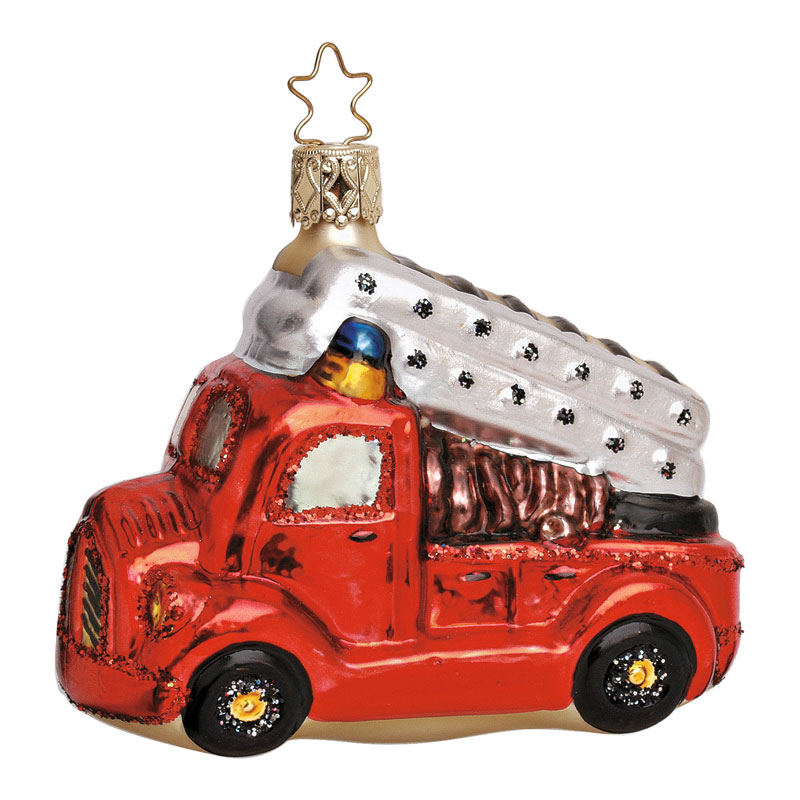 Feuerwehrauto, mundgeblasener Christbaumschmuck von Inge Glas aus dem Erzegebirge