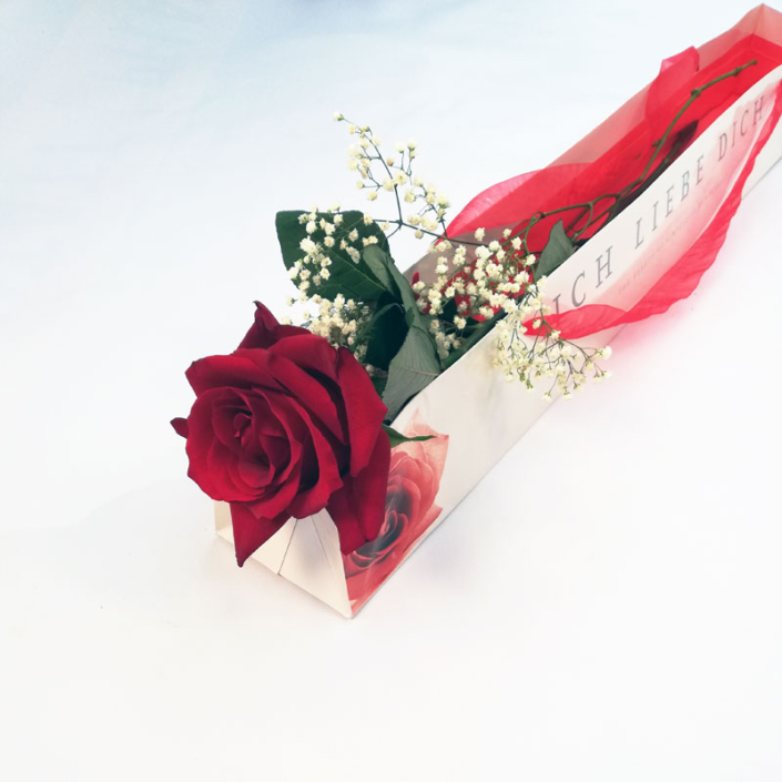 ich liebe dich, mit einer roten Rose sagen, Rosenbox
