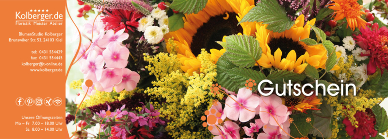 Geschenk Blumen - Gutschein aus Kiel vom Meisterflorist Kolberger im Online Shop